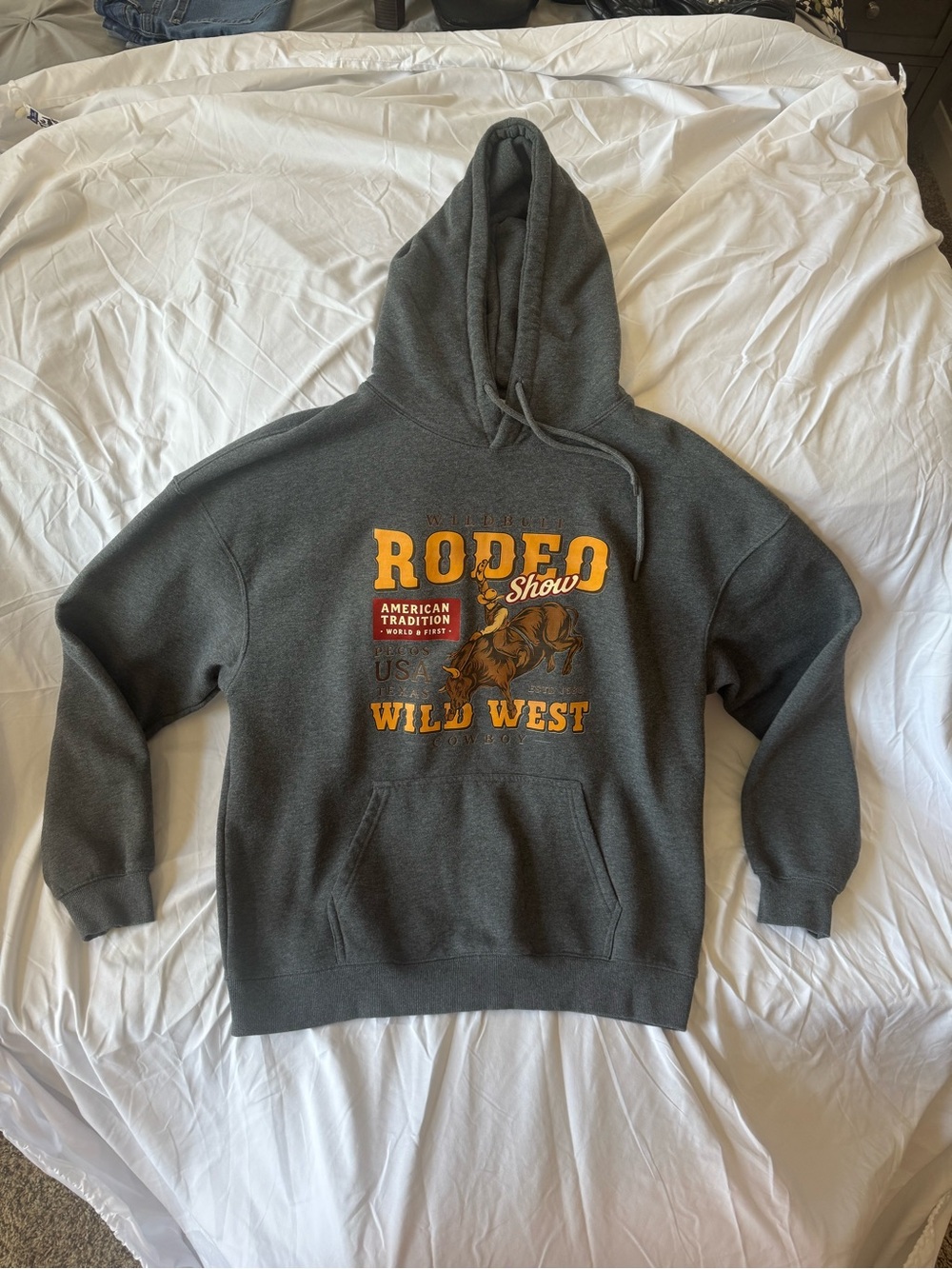 Rodeo Show Wild West Graphic Hoodie - Charcoal with Gold Print
